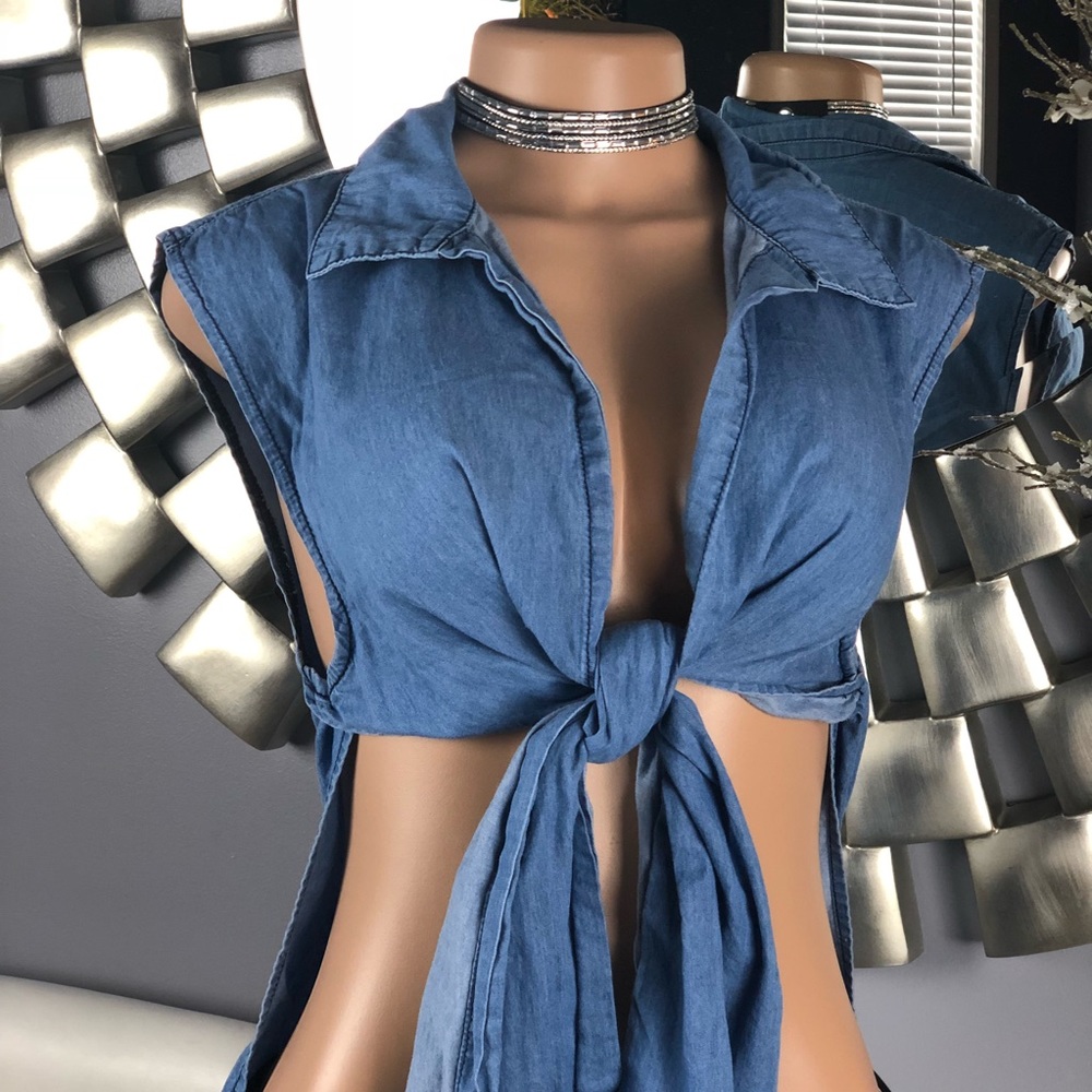 Denim Front Tie Shirt - Picture 3 of 8
